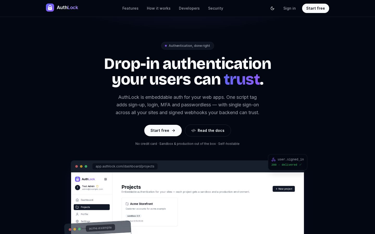 AuthLock website
